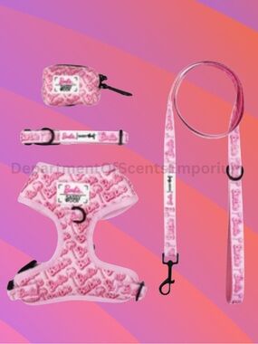 Barbie Malibu Pk Pink Leash, Collar, waste Bag Holder Large Harness 4 piece set